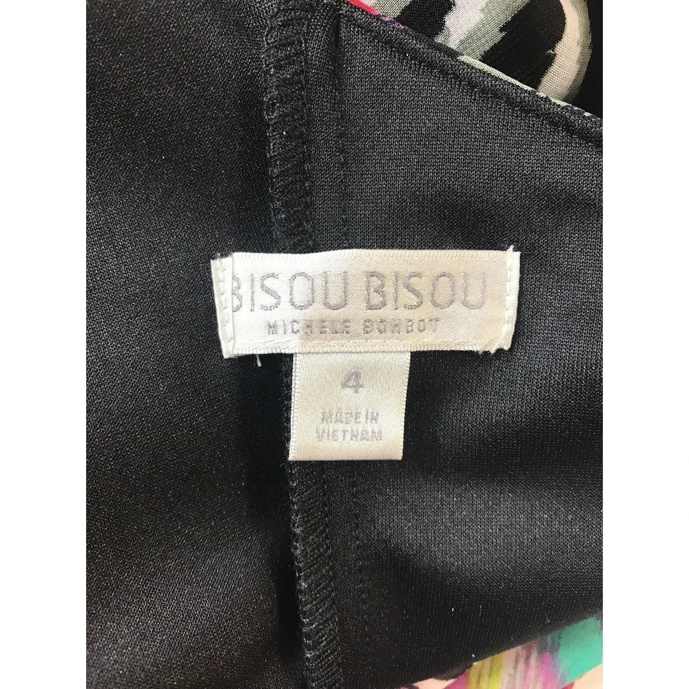 Bisou Bisou Michele Bohbot One Shoulder Dress Size 4 Zebra Geometric Print Black